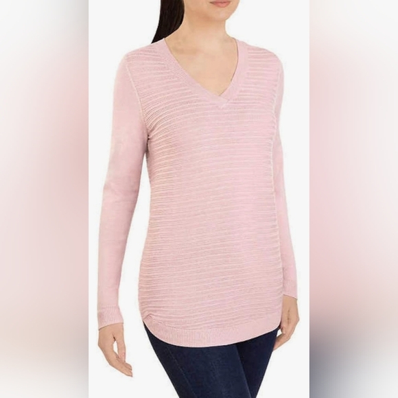 Hilary Radley Women's V-Neck Long Sleeve Sweater Size Small Blush Pink Textured - Picture 1 of 15